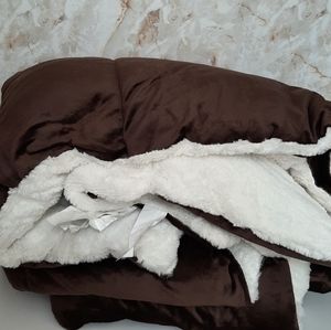 Faux Fur Twin Comforter & Sham  Brown White
